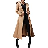 Cicy Bell Womens Long Double-Breasted Hooded Coat Winter Warm Wool Trench Coat with Belts