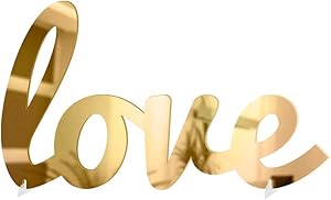 4ArtWorks - 3D Cursive Love Table Decor (Gold Mirror Finish) for Dorm Rooms, Living Spaces, Bedrooms and Modern Offices & Desks | Love Script Sign with Transparent Acrylic Base | Great Gift Idea