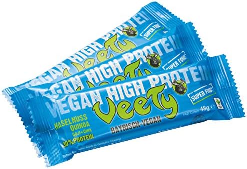 Veety - Vegan High Protein Bar 30% Hazelnut - Superfood (Goji, Quinoa, Chia) Rice Hemp Protein Vegan Natural Raw Made in Bavaria, 3 x 48g
