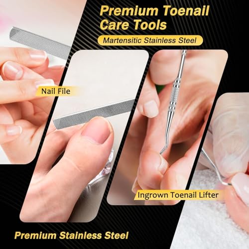 Toenail Clippers for Thick Toenails, Kingfun Ingrown Toe Nail Clippers for Thick Nails for Seniors, Heavy Duty Toe Nail Clippers for Men, Angled Head Large Toenail Clippers for Seniors 5Pcs