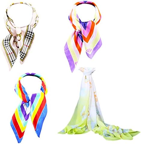 Vodeus Fashion Women's Satin Square Silk Multicolor Pattern Scarves Set of 4 Pcs #8