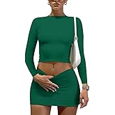 LAGSHIAN Women Sexy 2 Piece Outfits Long Sleeve Crop Top Bodycon Mini Skirt Club Suits Dress