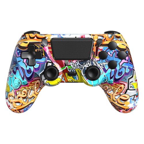 TIANHOO Wireless Controller Compatible with PS4/Pro/Slim, with Vibration Feedback, Motion Sensing, Touchpad, Light Bar, Share, 3.5mm Headphone Jack(Graffiti)