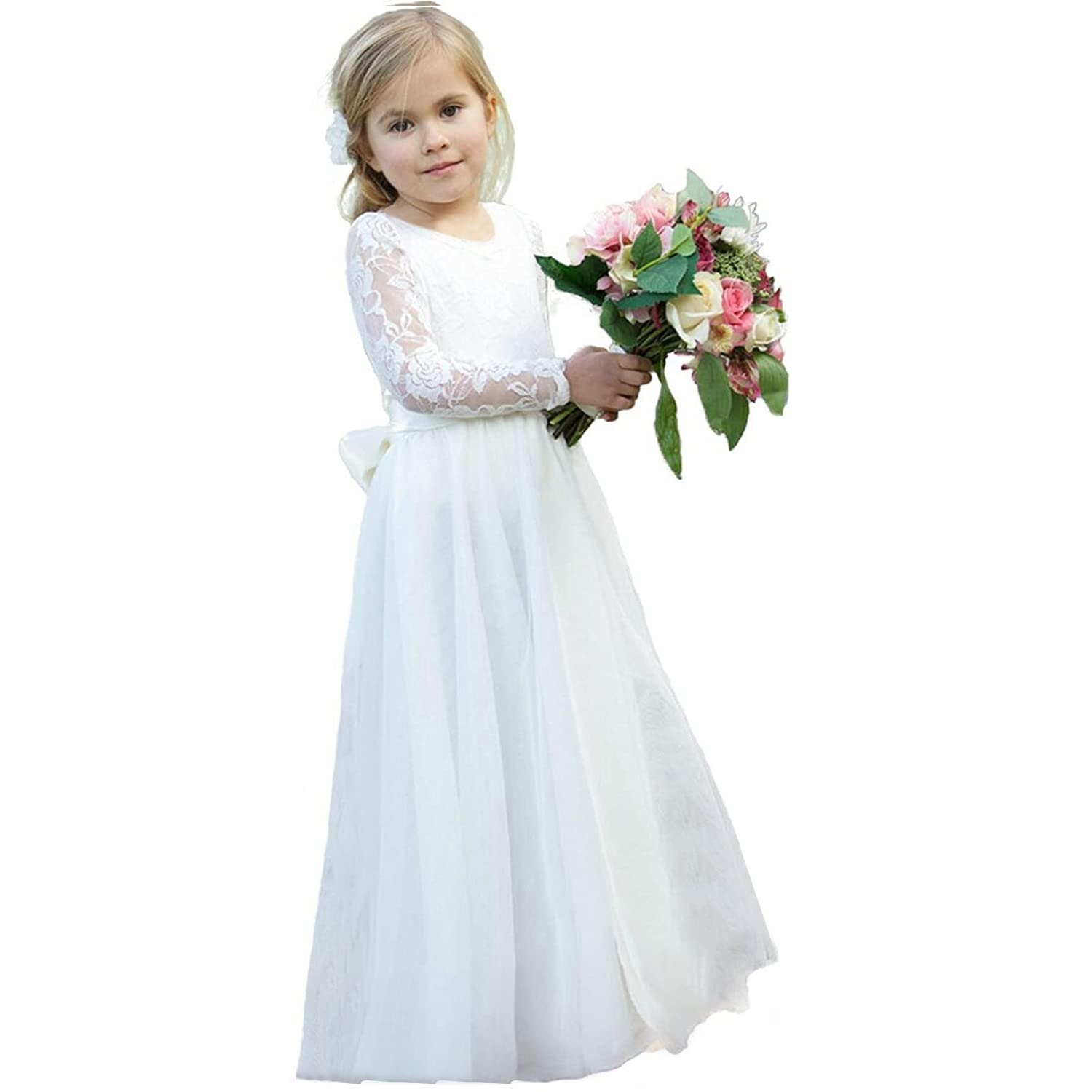 Photo 1 of Fancy Lace Flower Girl Dress for Wedding Girls A -Line First Communion Dresses White Size 4