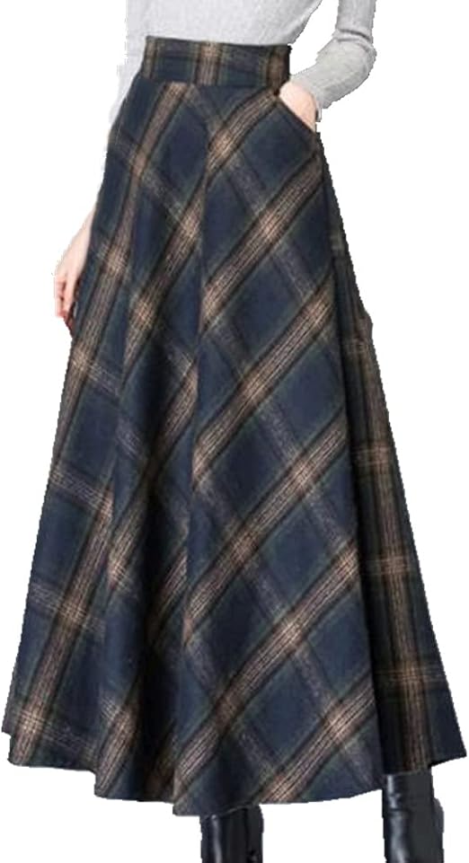 N\P Plaid Skirts Autumn Winter Women's Plus Size Wool Maxi Skirts
