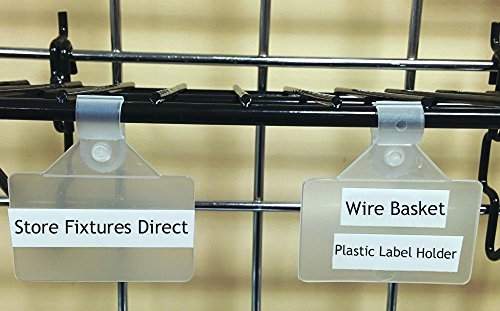 Wire Basket Label Holders, Plastic Clip On Sign Holder fits Wire Racks & Baskets Up To 3/8" Diameter - 2" x 1.25" - 50 Pieces