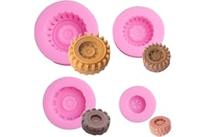 FEWO Set of 4 3D Round Tire Chocolate Candy Molds Silicone Truck Wheels Car Tyre Cake Fondant Molds Cake Sugarcraft Decorating Tools Resin Polymer Clay Soap Molds