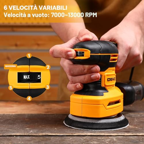 DEKOPRO 3-IN-1 Multi-Function Sander 300W 13000RPM with 15 Sandpaper Sheets 6 Speed Woodworking Accessories