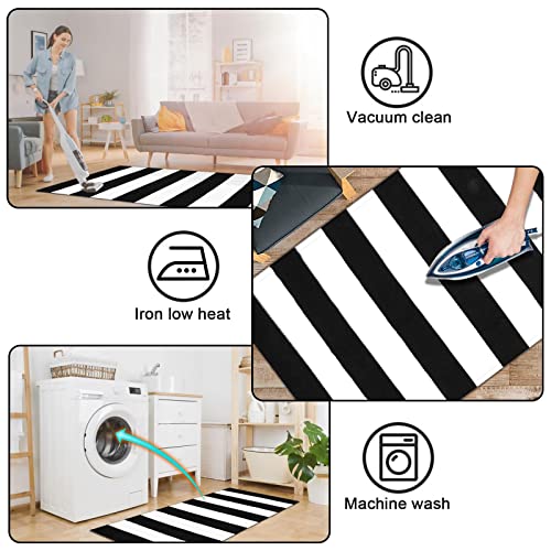 SKYDECOR Black and White Striped Rug, Area Rug Front Door Rug Hand-Woven Black and White Kitchen Rug, Black and White Outdoor Rugs Doormats for Layered Door Mat/Farmhouse/Front Porch/Kitchen/Entryway