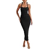 oten Women's Elegant Halter Backless Bodycon Maxi Dress Wedding Guest Formal Party Evening Long Dresses