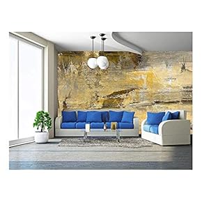 Art Abstract Acrylic Background in Beige, Yellow, Grey and Brown Colors - Removable Wall Mural | Self-Adhesive Large Wallpaper - 66x96 inches