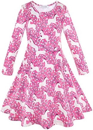 JK Girls Unicorn Dresses Complete Unicorn Pattern Maxi Dress,Hoodie,Hair Ties for Kids 3-13 Years