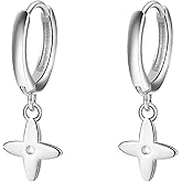 Reffeer Solid 925 Sterling Silver Four Leaf Clover Hoop Earrings for Women Teen Girls Small Leaf Hoop Earrings Huggie
