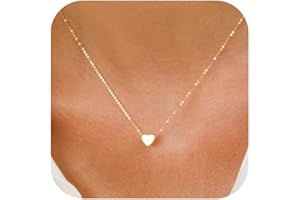 Ieftop Dainty Gold Heart Necklace for Women - 14K Gold/Silver Plated Cute Heart Handmade Disc Circle Bee Choker Adjustable Necklace for Women Trendy Jewelry