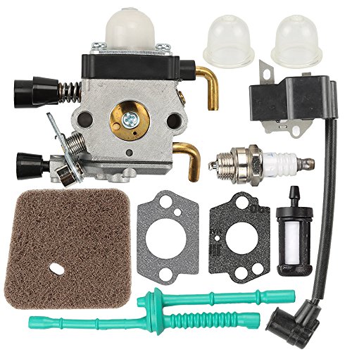 Buckbock C1Q-S186 Carburetor with Ignition Coil for Stihl FS38 FS45 FS45C FS45L FS46 FS46C FS55 FS55C FS55R FS55RC FS55T KM55 KM55C KM55R KM55RC Carb C1Q-S71 C1Q-S97 C1Q-S143 C1Q-S153