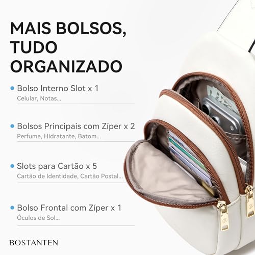 BOSTANTEN Bolsa tiracolo feminina pequena de couro PU com alça larga ajustável, proteção RFID, bolsos múltiplos e bolso traseiro antifurto