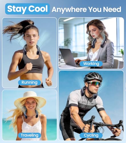 Neck Fan, Bladeless Portable Neck Fan, 4000mAh USB Rechargeable Face Fan, 3 Speed Personal Cooling Fan with 360° Airflow - for Hot Flashes Home Office Travel Outdoor Sports (Blue)