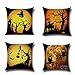 LEIOH 4Pack Happy Halloween Bat Pumpkin Pillow Covers Cotton Linen Sofa Home Decor Throw Pillow Case Cushion Covers 18 X 18 Inch