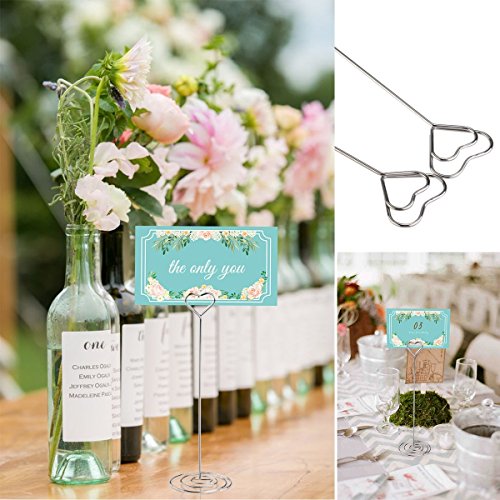 GRACETOP 12pcs Tall Place Card Holders 8.7 Inch Heart Shape Table Number Holder Chrome Plated Metal Funny Heart and Vortex Clip Desktop Decoration Memo Holder Stand Tabletop Card Holder - Thumbnail 4
