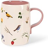 Fringe Studio Garden Ceramic Mug with Wrap-around Design, "GARDEN BIRDS", Approx. 3.25”d x 4.5” h, 13 fl.oz., Magan Galante Artist Collection (459001)
