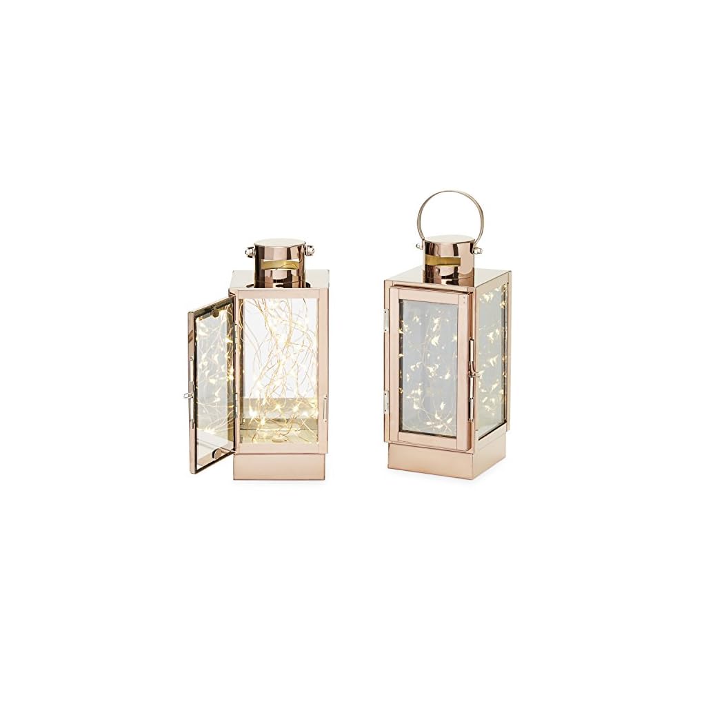 Rose Gold Decorative Lanterns 9 Inch Tall, Timer and Batteries