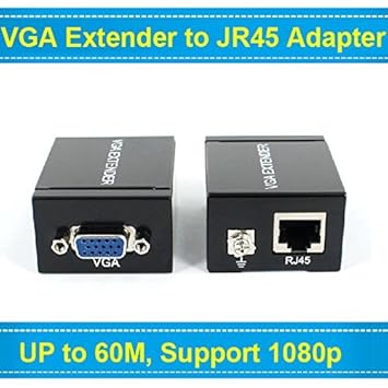 Tobo 1080P VGA Signal 60M Extender Repeater Adapter Over Single RJ45 Cat 5e Cat6 Network Cable (1 Transmitter + 1 Receiver)