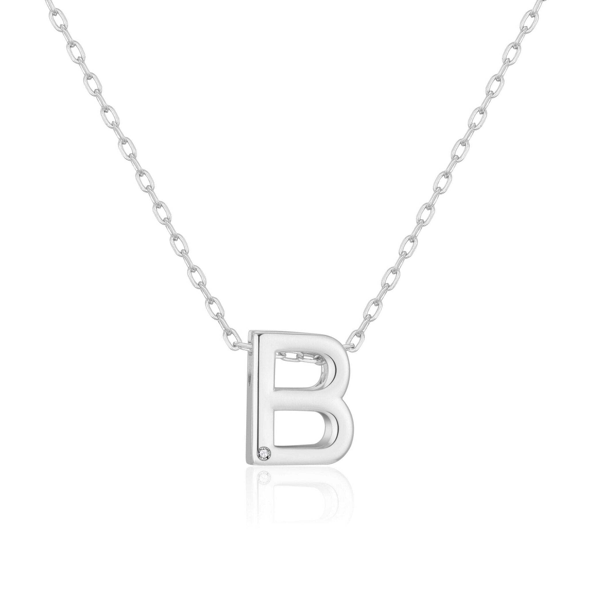 Philip Jones Initial Necklace Letter B Created with Zircondia® Crystals