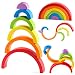 Lewo Wooden Rainbow Stacker Large Nesting Puzzle Blocks Educational Toys for Kids Baby Toddlers