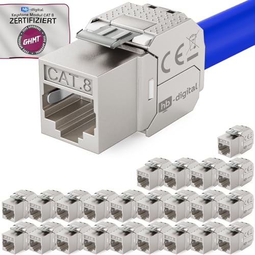HB-DIGITAL 24x CAT 8 Keystone RJ45 Modul Buchse für starre LAN Kabel