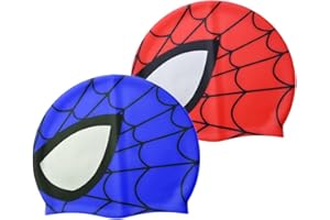 Kids Swim Cap (2 Pack) Silicone Swimming Caps for Boys Girls 3-15 Years - Durable Waterproof Bathing Cap, Comfortable Fit for