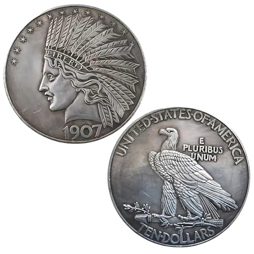 Antique Liberty Indian Head $10 Dollar Coin, Uncirculated Morgan Silver Dollar, Historical Shangui Ritual Coin, Rare Old Coins for Collectors & American Coin Collection (1907 1PCS)