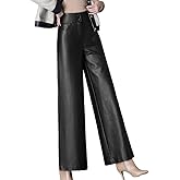 SUNYUESTAR Faux Leather Pants for Women Trendy High Waist Wide Leg Baggy Straight Leg PU Leather Pants