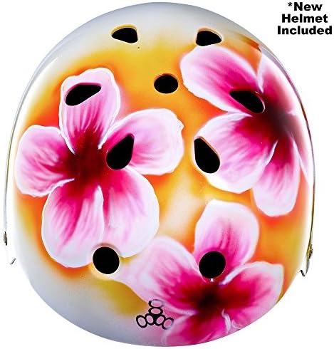 Triple Eight Helmet for Skate, Biking, Inline Skating, Rollerblading, Scooters | Custom Painted Hawaiian Floral | Triple Eight Dual Certified Helmet with EPS Liner (Size L/XL)