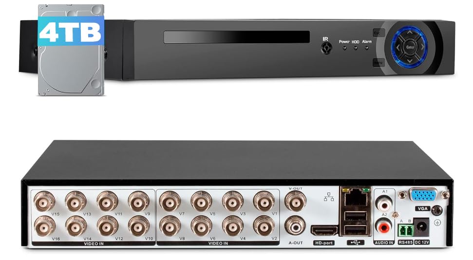 Photo 1 of 16 Channel Security Recorder DVR,5MP 16CH Surveillance Video Recorder for Security Camera,5MP Hybrid 5-in-1 Camera DVR AHD/TVI/CVI/CVBS/IP with Human Detection,24/7 Recording(with 4TB Hard Drive)