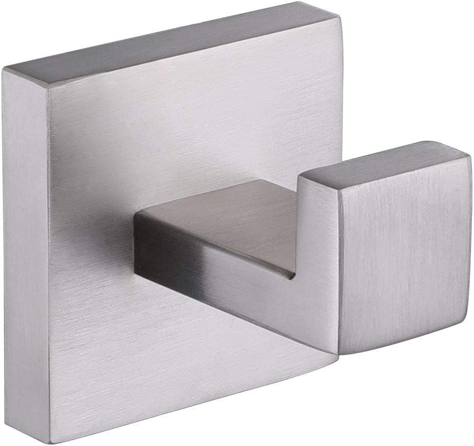 Bath Robe Hook, Aomasi SUS304 Stainless Steel Square Coat Towel Hook Utility Clothes Hanger for Bathroom Kitchen Wall Mount, Brushed Nickel