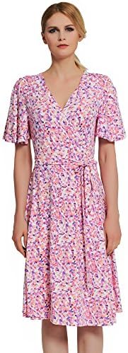 Verlina Women's Light Pink Spotted A-Line Dress w/Bell Sleeves &amp; Waist Belt SM