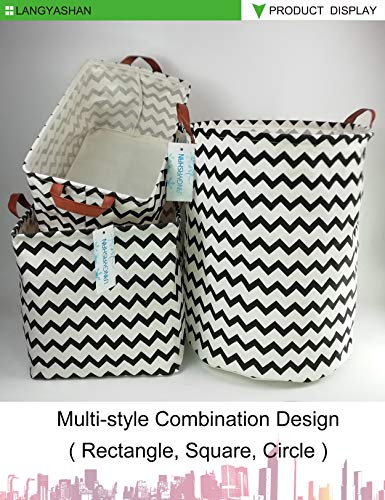 LANGYASHAN Storage Bin,Canvas Fabric Collapsible Organizer Basket for Laundry Hamper,Toy Bins,Gift Baskets, Bedroom, Clothes,Baby Nursery (Wave)