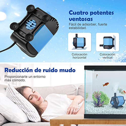 Zacro Submersible Water Pump 2000L/H, Ultra Quiet 40W with 4 Suction Cups and 3 Nozzles (13/16/19 mm) for Aquarium, Fish Tank, Garden, Pond, Fountains