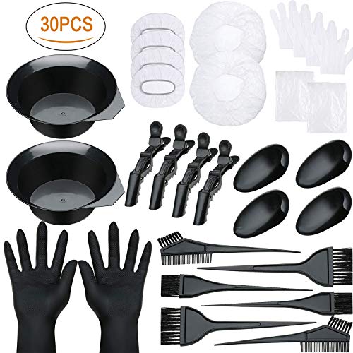 30 PCS Hair Dye Color Kit, Hair Tinting Bowl, Dye Brush, Ear Cover, Cape, Disposable Gloves for Salon Hair Dye Home Use Coloring DIY Bleaching Hair Dryers