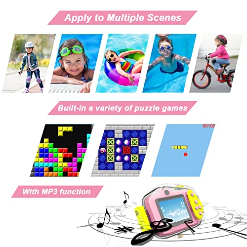 Kinder Kamera TODEHI wasserdichte Kinderkamera 1080P HD Digitalkamera mit 2,0” IPS Bildschirm 32GB SD-Karte Silikonhülle Spielzeugkamera Geschenke für Jungen Mädchen im Alter von 3-12, Pink