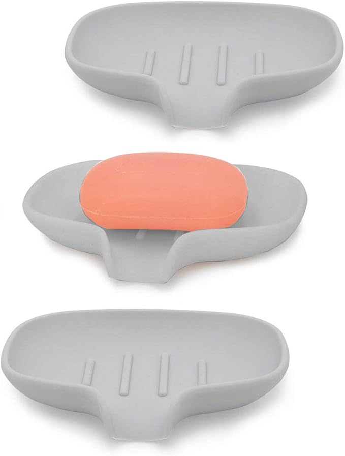 MINXICAI Soap Dish with Drain,Silicone Soap Holder Drainer Stand Saver