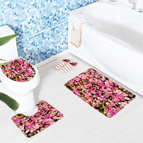 Wondertify Bath Mat,Rose,Pink Roses Flowers Bathroom Carpet Rug,Non