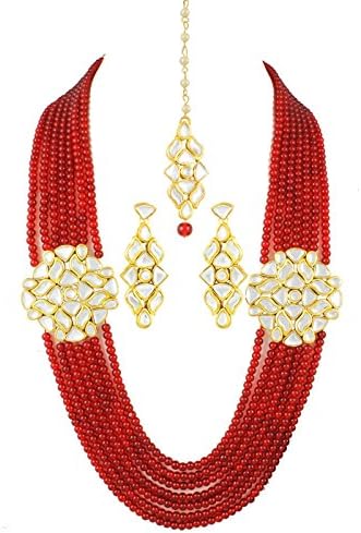 KaratcartIndian Traditional Mughal Bridal Designer Jewelry Gold Plated Red Stone Kundan Necklace Set for Women
