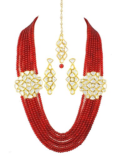 KaratcartIndian Traditional Mughal Bridal Designer Jewelry Gold Plated Red Stone Kundan Necklace Set for Women