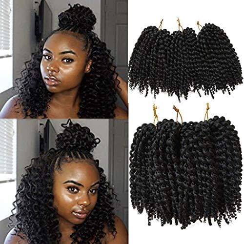 6 piece Flyteng 8 inch Marlybob Kinky Curl crochet hair extensions black color crochet braids Marlybob crochet hair Curly weave hair synthetic Braiding hair