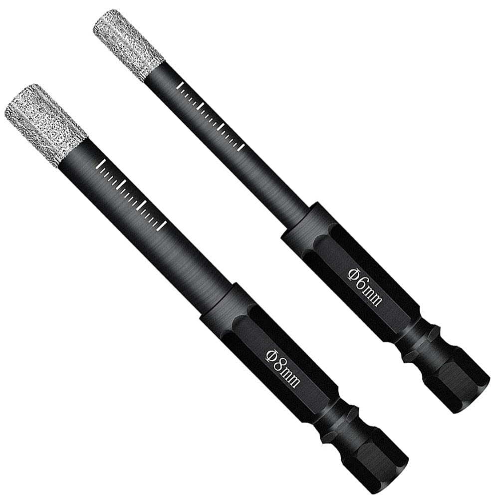 2PCS Diamond Tipped Drill Diamond Drill bits Diameter 6mm 8mm for Porcelain Tile Ceramics Marble
