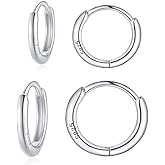 Bolkopess 2 Pairs 925 Sterling Silver Small Huggie Hoop Earrings Hypoallergenic Cartilage Earrings Hoop for Women Men Girls Sleeper Helix Earrings 14k Gold/Black/Silver
