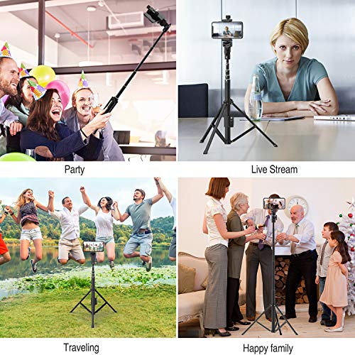Selfie Stick Tripod, 52" Extendable Phone Camera Selfie Stick with Tripod Stand & Rechargeable Wireless Remote for iPhone Xs X 6 7 8/ Huawei/Samsung Galaxy S9 Note8/ Xiaomi/GoPro/Android Phones - Thumbnail 3