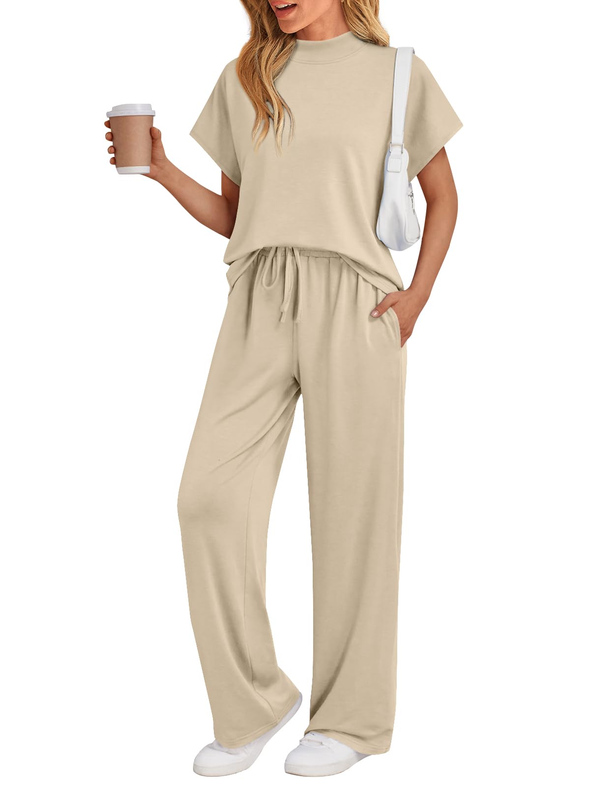 AUTOMET Womens 2 Two Piece Lounge Set Sweatsuit Sweat Suit 2025 Summer Short Sleeve Pants Matching Loungewear Vacation Travel Airport Resort Wear Beach Spring Outfits Clothes