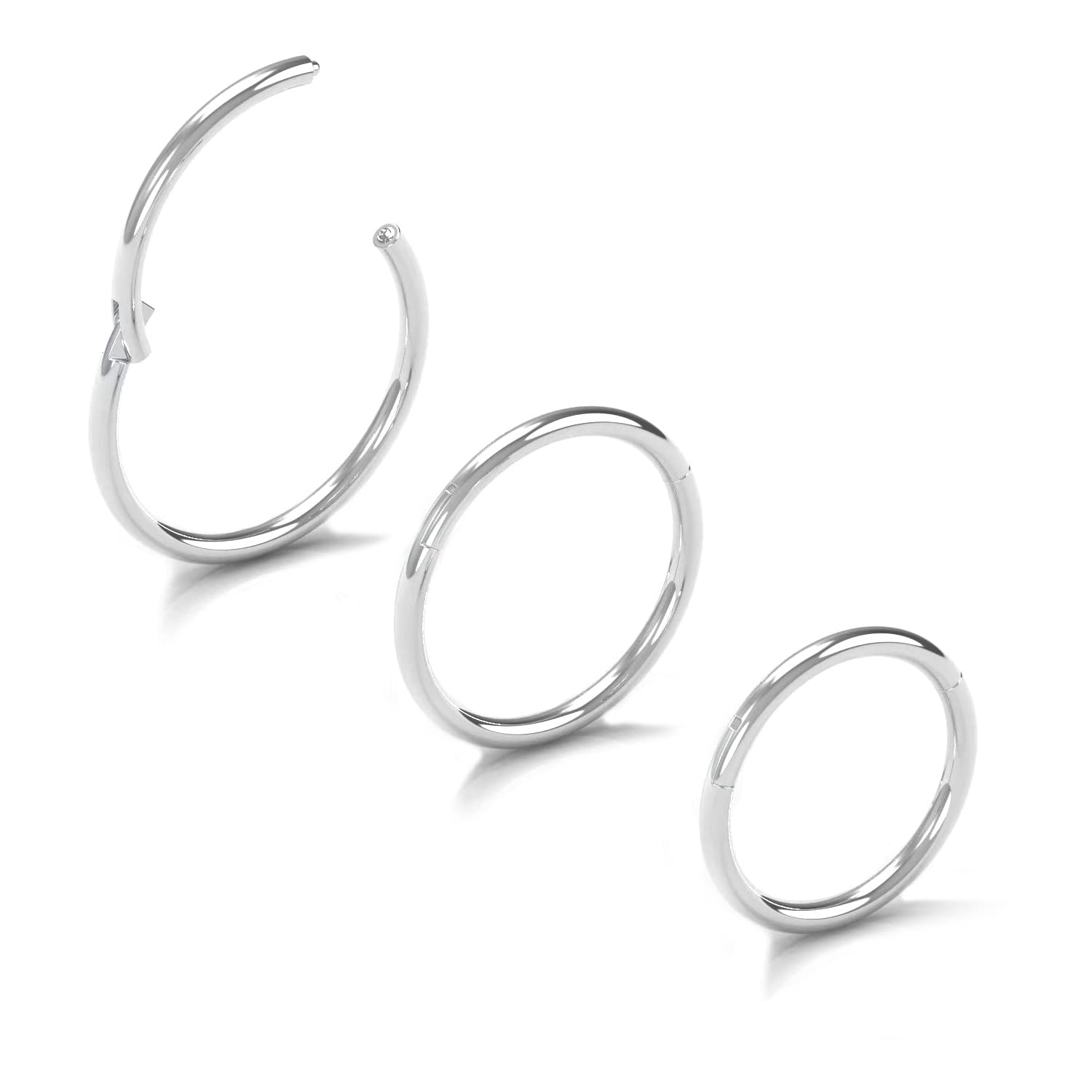 NewkeepsR Titanium 3PCS-20G Hinged Clicker Nose Hoop Piercing Rings, Hypoallergenic 0.8mm Segment Seamless Cartilage Sleeper Helix Earring for Women-5/6/7mm — image 1